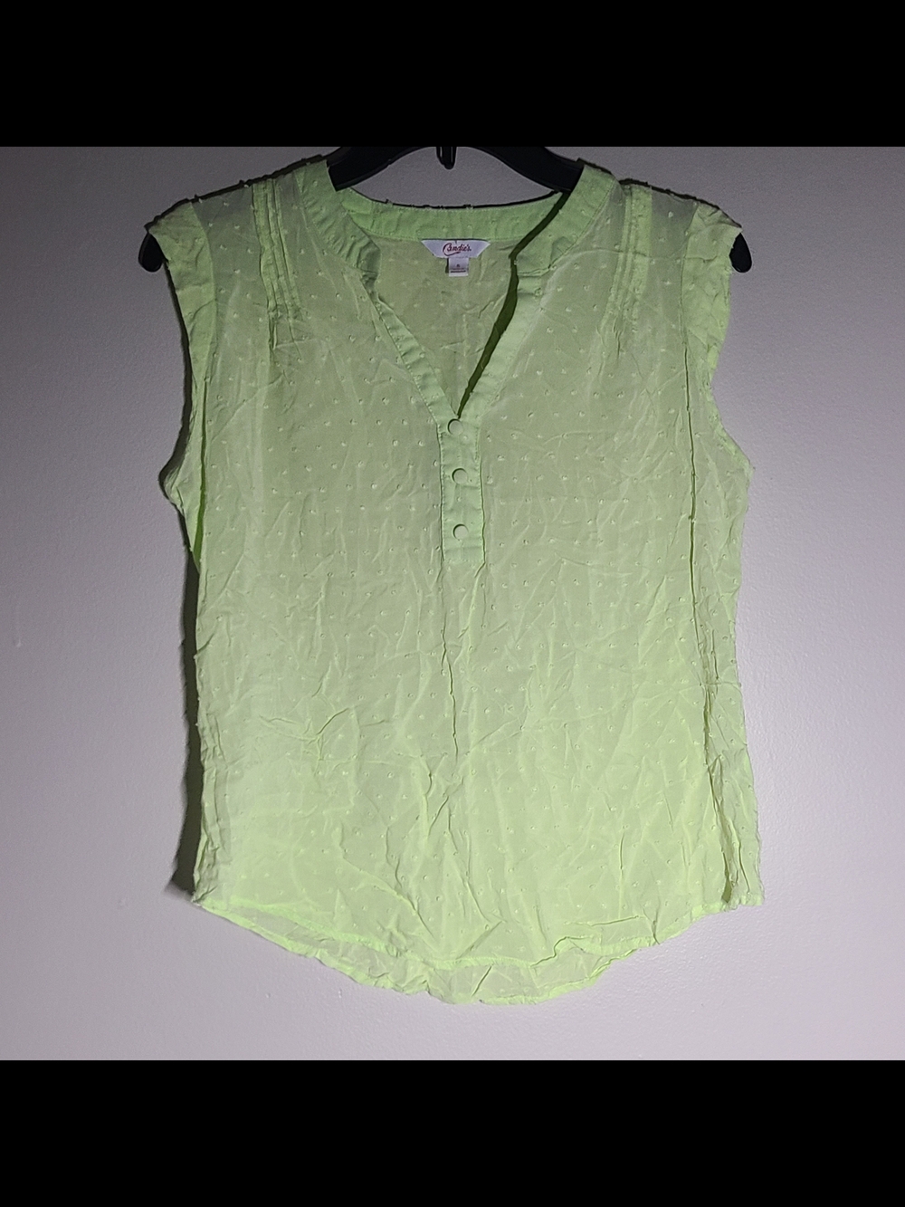 3for10 - Candie's Neon Lime Sleeveless SHEER V-Neck Dot-Texture Camisole
